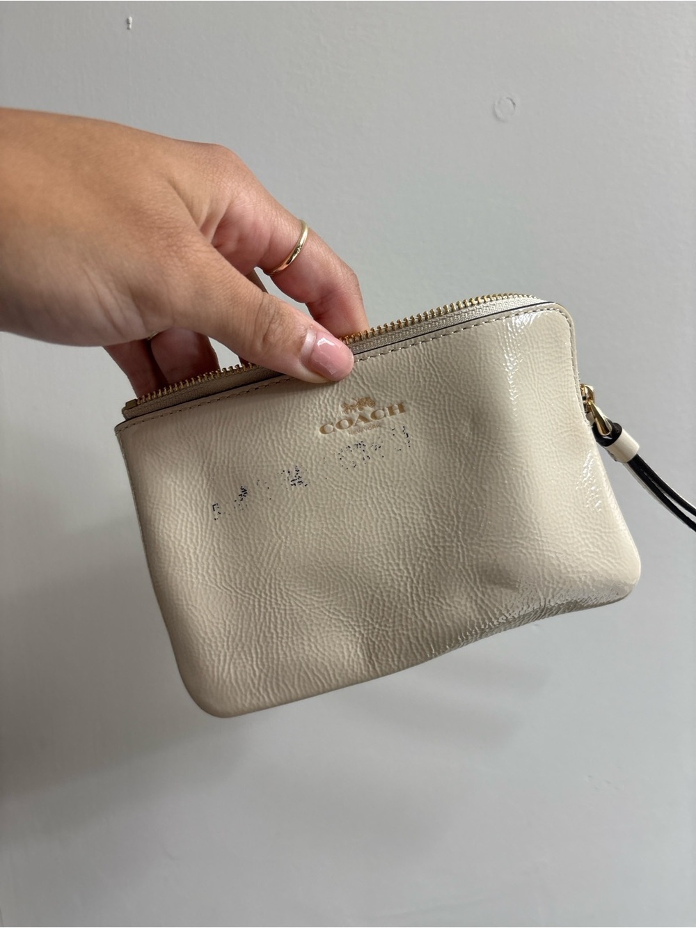 COACH Cream Leather Zip Wristlet with Strap - Picture 2 of 2